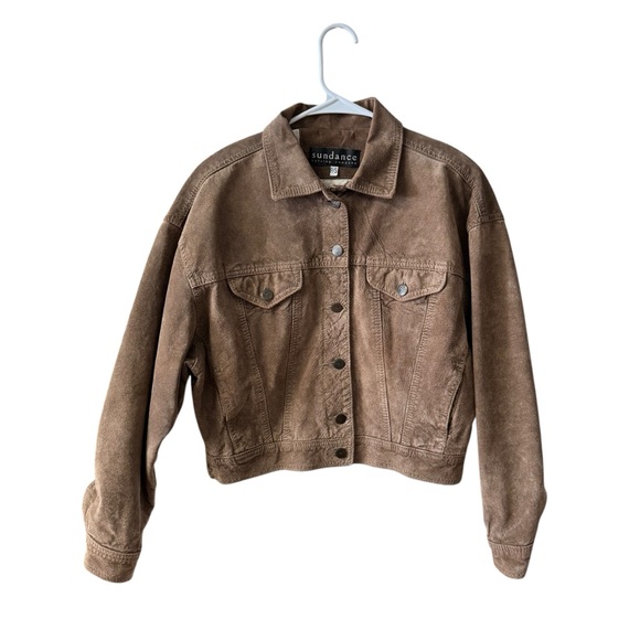 VINTAGE Sundance 100% Suede Leather Flight Jacket Size PS Brown Neutral 90’s - Picture 2 of 14